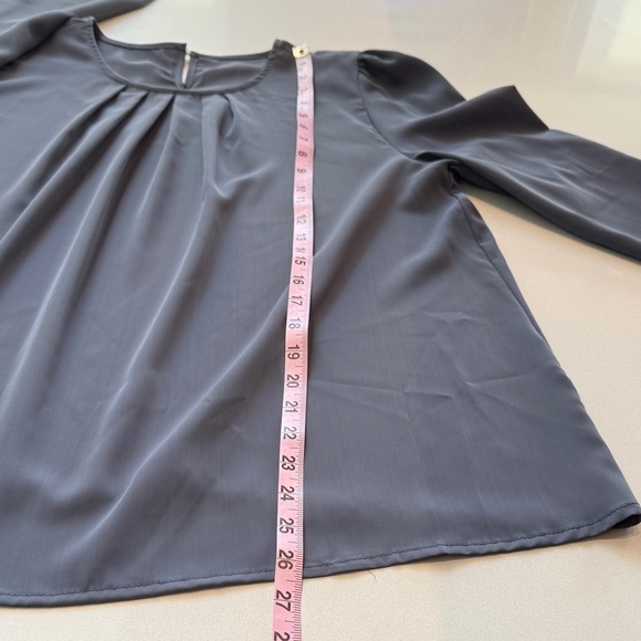 Temu Women's Pleated Neckline Long Sleeved Blouse, Slate Grey, Size L - Picture 8 of 9